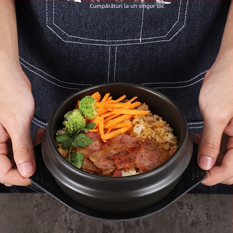 Vas din piatră pentru Bibimbap și bucătărie coreeană, cazan din lut rezistent la temperaturi înalte, 1 L, Doenjang Jjigae și Samgyetang în vas de piatră