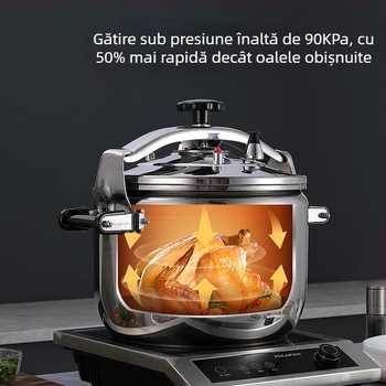 Vas sub presiune rezistent la explozie pentru uz comercial, capacitate mare, din oțel inoxidabil, universal pentru plite cu gaz sau inducție, multifuncțional, mărime extra-large.
