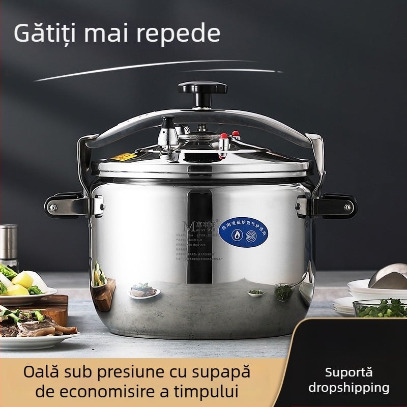 Vas sub presiune rezistent la explozie pentru uz comercial, capacitate mare, din oțel inoxidabil, universal pentru plite cu gaz sau inducție, multifuncțional, mărime extra-large.