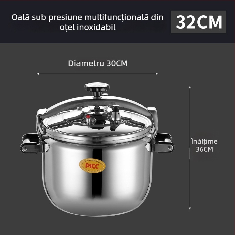 Vas sub presiune rezistent la explozie pentru uz comercial, capacitate mare, din oțel inoxidabil, universal pentru plite cu gaz sau inducție, multifuncțional, mărime extra-large.