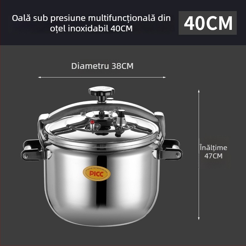 Vas sub presiune rezistent la explozie pentru uz comercial, capacitate mare, din oțel inoxidabil, universal pentru plite cu gaz sau inducție, multifuncțional, mărime extra-large.