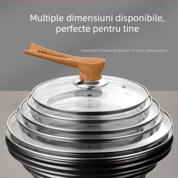 Capac de gătit transparent cu mâner din oțel inoxidabil și sticlă temperată, rezistent la temperaturi înalte, model universal