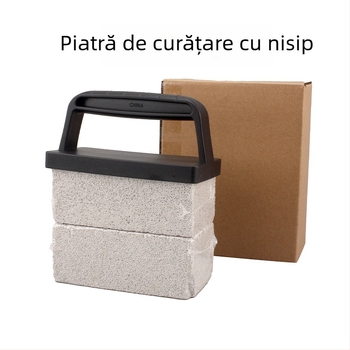 Set de curățare teppanyaki cu mâner – unelte pentru grătar: lopățică, piatră abrazivă, burete de curățare