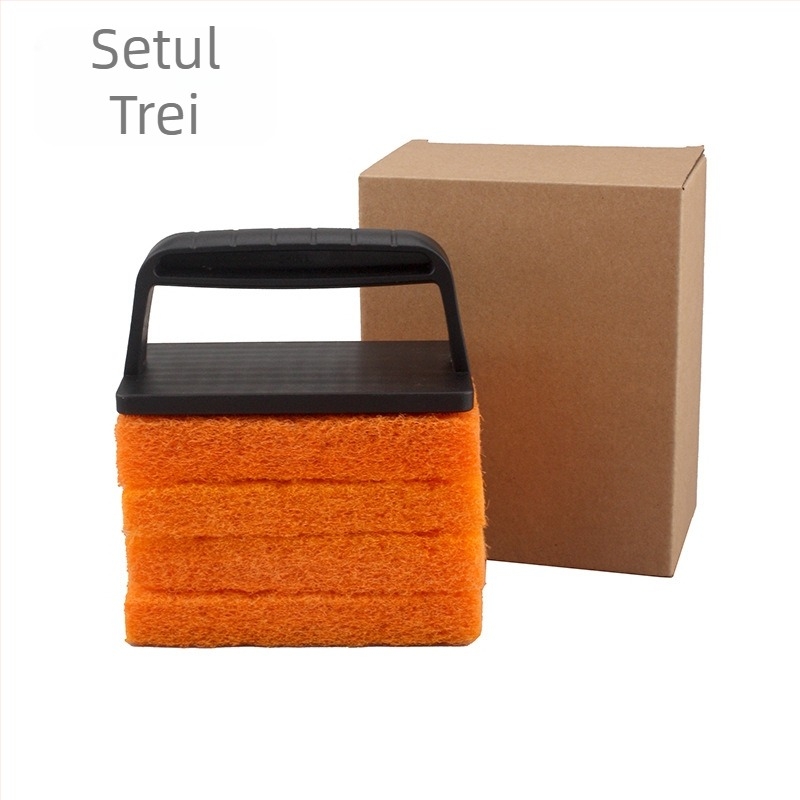 Set de curățare teppanyaki cu mâner – unelte pentru grătar: lopățică, piatră abrazivă, burete de curățare