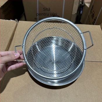 Tavă din oțel inoxidabil pentru scurgerea uleiului, cu mânere duble, pentru grătar, gustări prăjite și filtrare a uleiului, pentru uz casnic, compatibilă cu air fryer