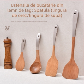 Set de spatule din lemn pentru gătit, cu suprafață antiaderentă, incluzând spatulă pentru prăjit, lingură de orez și lingură de supă; logo personalizat
