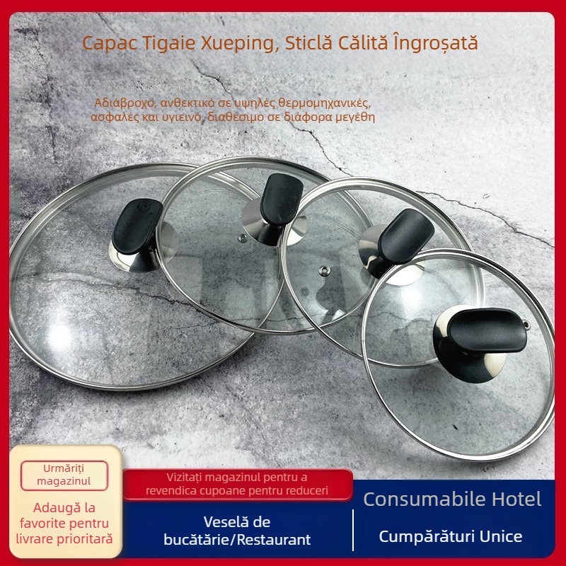 Capac din sticlă temperată pentru Snow pan și oale; potrivește cu diametrele 16, 18, 20, 22 și 24 cm; capace transparente pentru oală de lapte, oală de supă și o tigaie cu fund plat