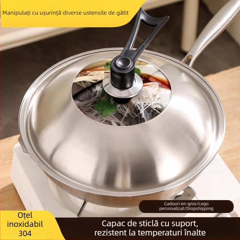 Capac oală din oțel inoxidabil 304, universal, cu mâner de capac și capac de tigaie din sticlă, rezistent la temperaturi înalte