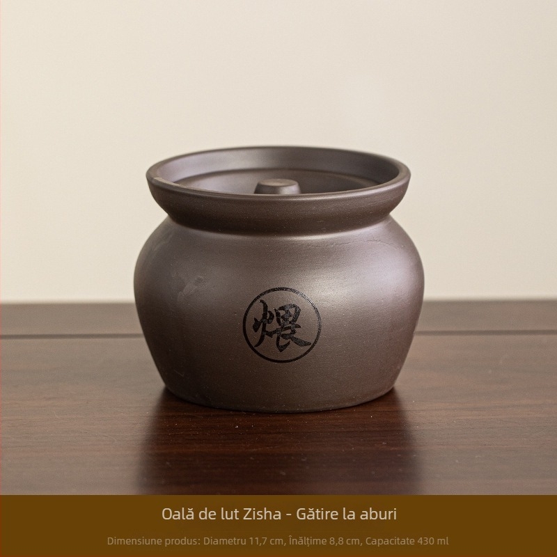 Oală de supă din lut mov, vas mic pentru o porție, gătire la abur, cuib de pasăre, stil tradițional