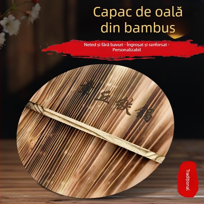 Capac din lemn pentru wok din fier, lucrat manual