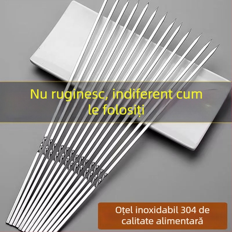 Frigărui din oțel inoxidabil pentru grătar – plat și rotund, pentru miel, set complet de unelte pentru grătar