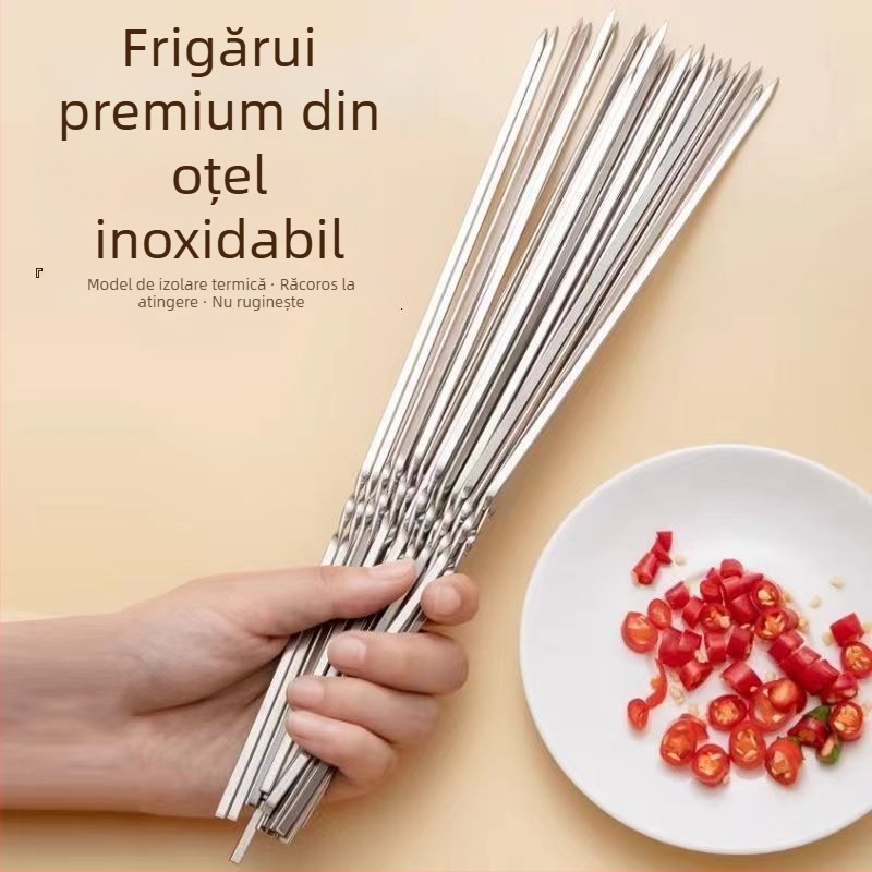 Frigărui din oțel inoxidabil pentru grătar – plat și rotund, pentru miel, set complet de unelte pentru grătar