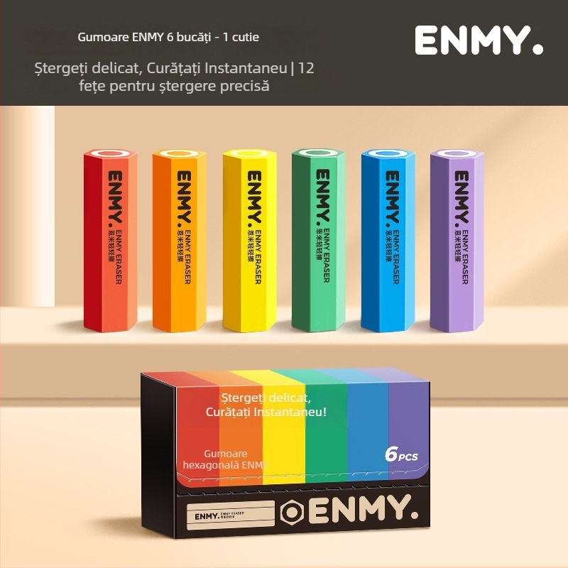 Guma hexagonală Enmi pentru elevi, non-toxică, curată, fără urme, design creativ drăguț