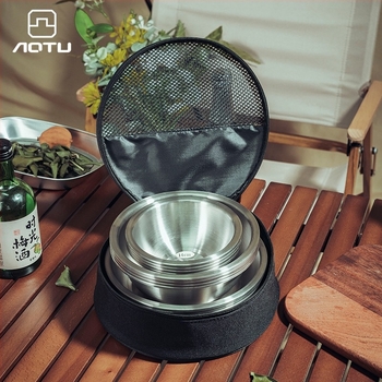 Set de veselă din oțel inoxidabil 304, 16 piese – farfurii, boluri și boluri de supă, pentru camping în aer liber și uz casnic