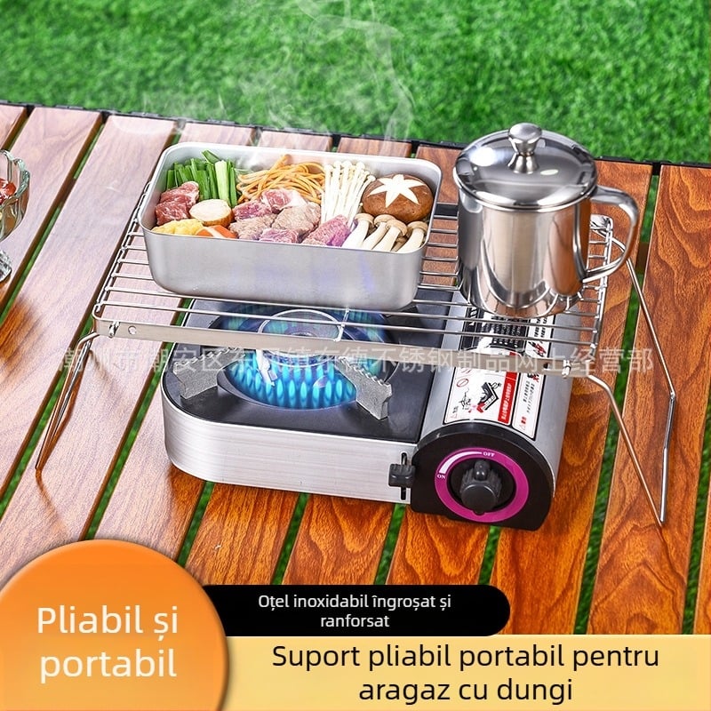 Grill portabil din oțel inoxidabil fără magnet pentru exterior – set grill cu cărbune, pătrat, mic, pentru camping (3–5 persoane)
