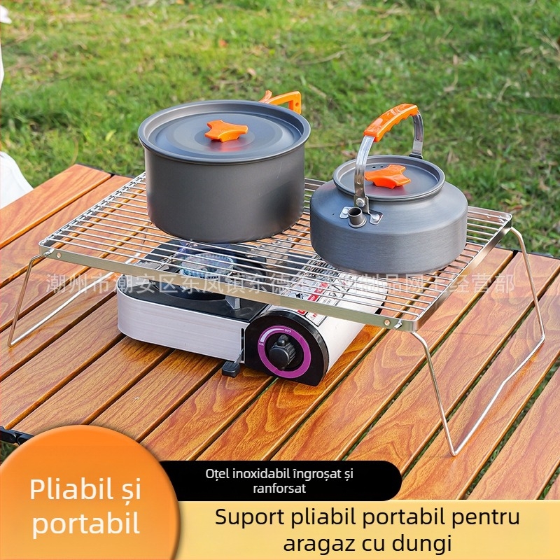 Grill portabil din oțel inoxidabil fără magnet pentru exterior – set grill cu cărbune, pătrat, mic, pentru camping (3–5 persoane)
