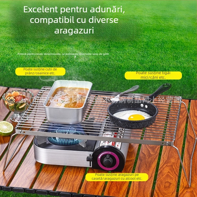 Grill portabil din oțel inoxidabil fără magnet pentru exterior – set grill cu cărbune, pătrat, mic, pentru camping (3–5 persoane)