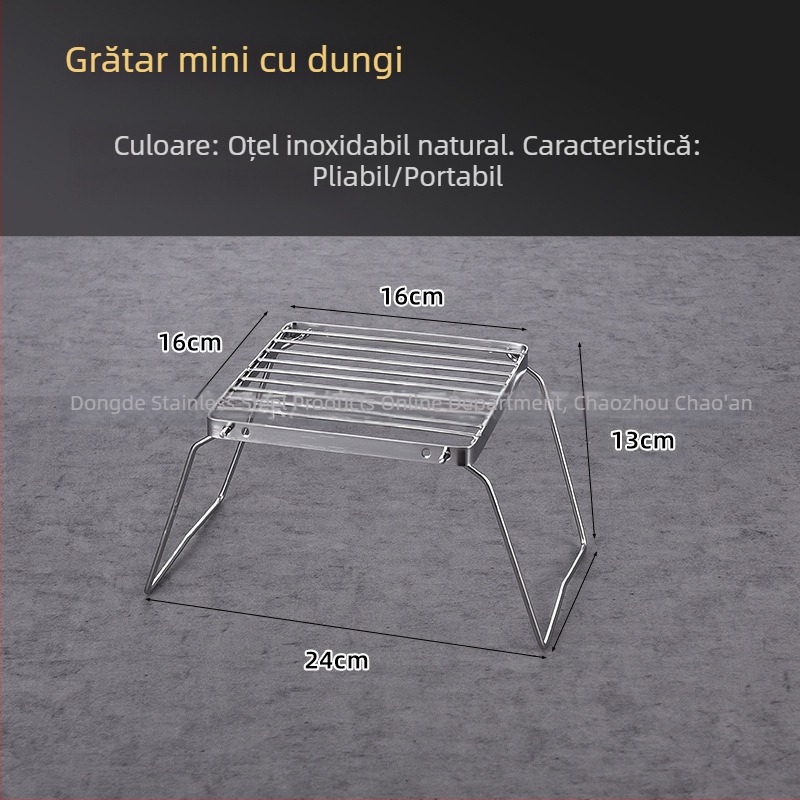 Grill portabil din oțel inoxidabil fără magnet pentru exterior – set grill cu cărbune, pătrat, mic, pentru camping (3–5 persoane)