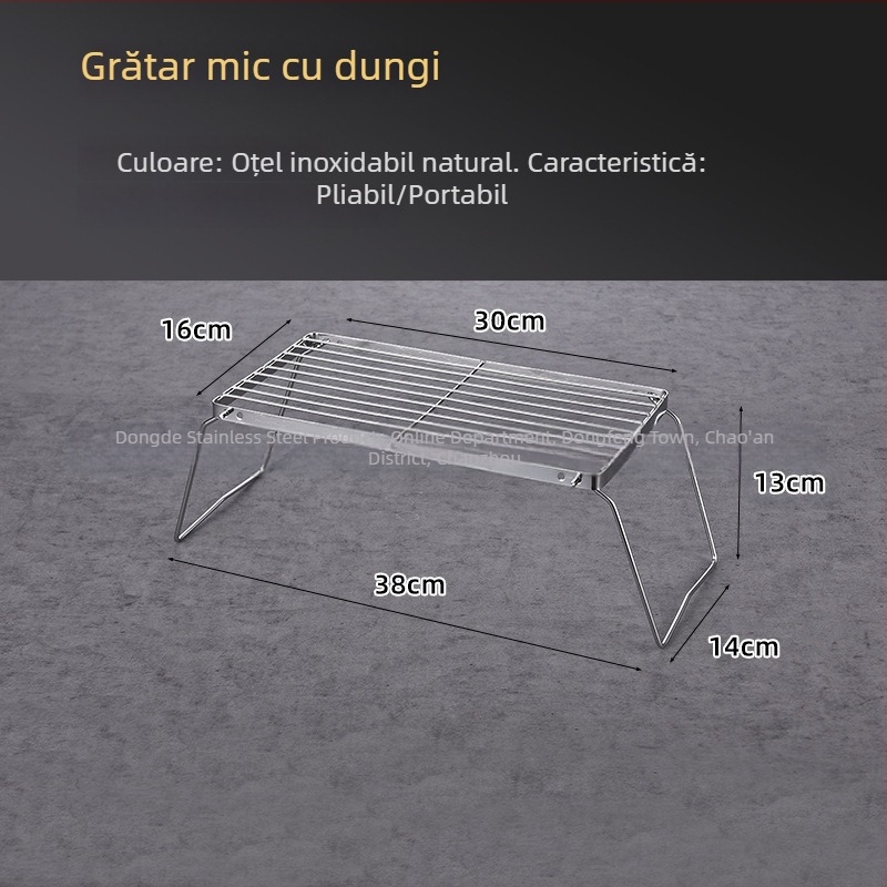 Grill portabil din oțel inoxidabil fără magnet pentru exterior – set grill cu cărbune, pătrat, mic, pentru camping (3–5 persoane)