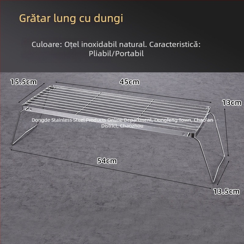 Grill portabil din oțel inoxidabil fără magnet pentru exterior – set grill cu cărbune, pătrat, mic, pentru camping (3–5 persoane)