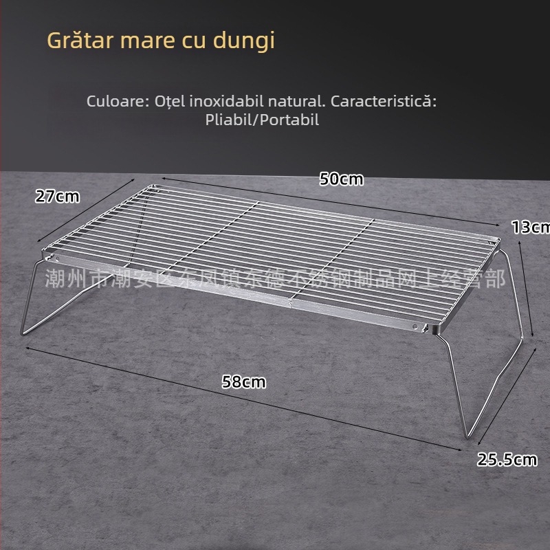 Grill portabil din oțel inoxidabil fără magnet pentru exterior – set grill cu cărbune, pătrat, mic, pentru camping (3–5 persoane)