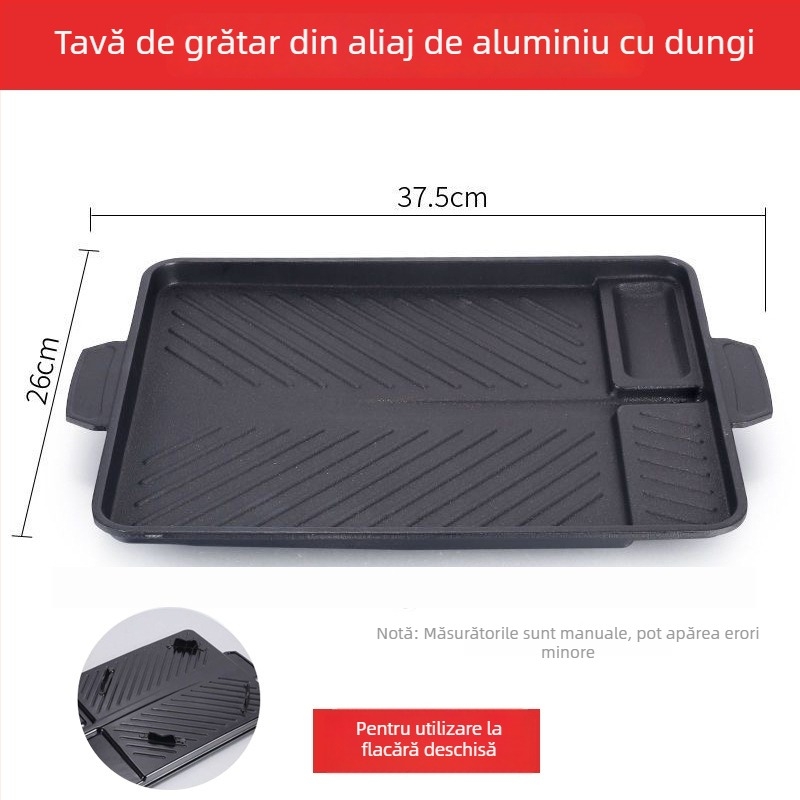 Placă de grătar din piatră Maifan, stil coreean, pentru plite cu inducție și arzătoare cu cartuș, antiaderent pentru exterior