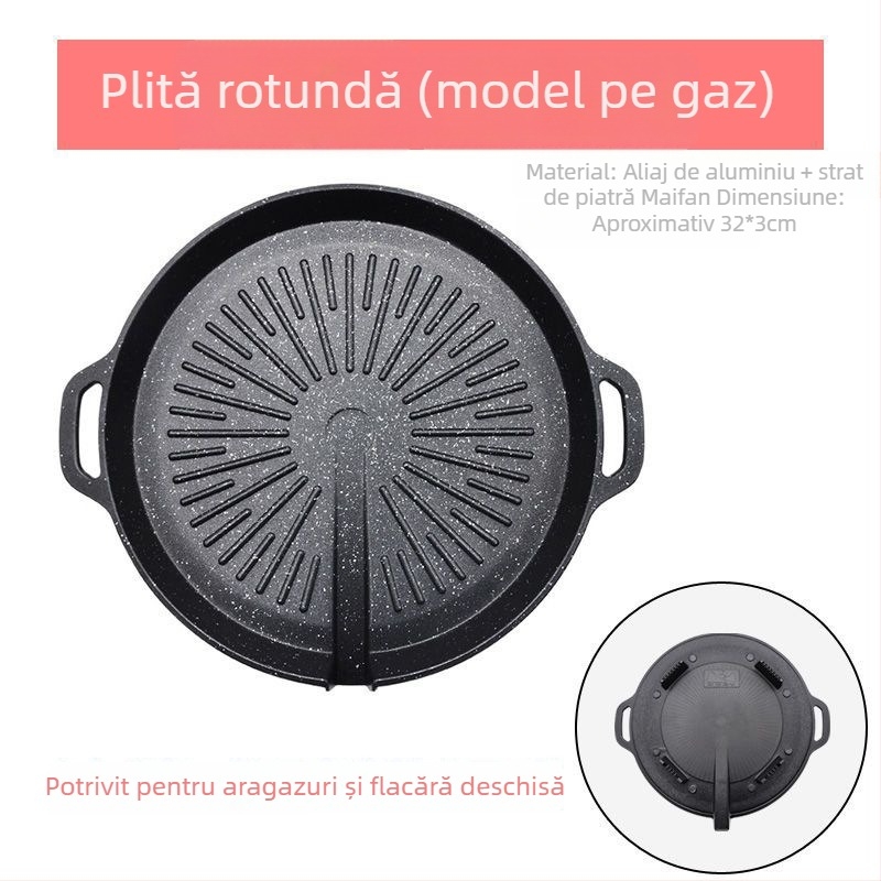 Placă de grătar din piatră Maifan, stil coreean, pentru plite cu inducție și arzătoare cu cartuș, antiaderent pentru exterior