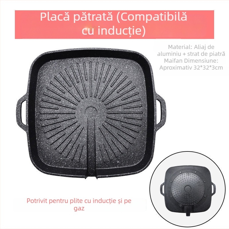 Placă de grătar din piatră Maifan, stil coreean, pentru plite cu inducție și arzătoare cu cartuș, antiaderent pentru exterior