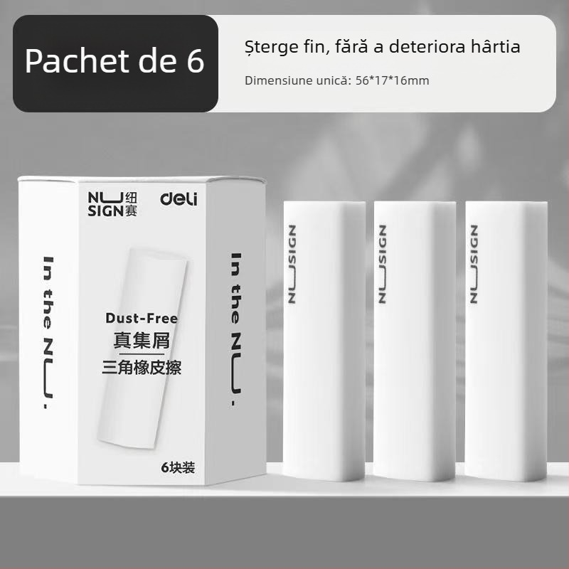 Deli NS151 Radieră triunghiulară cu colectare de praf pentru elevi