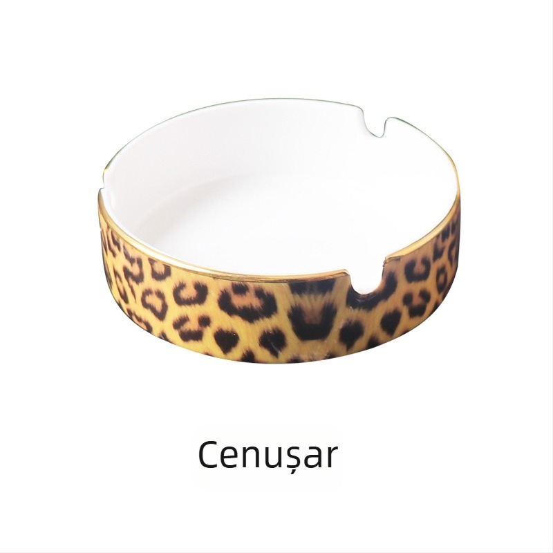 Set cafea din porțelan de oase cu imprimeu leopard: cană cu farfurie, ceainic, linguriță, zaharniță, cană de lapte, farfurie, suport de masă, cuțit, furculiță, cenușar