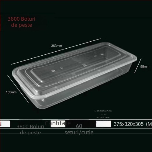 Set circular de veselă de unică folosință, de înaltă calitate alimentară, cu capac: boluri, bețișoare și cutie de prânz transparentă