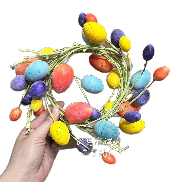Ouă de Paște din spumă, coroană de ouă, suport pentru lumânare, centre din mărgele pentru flori, accente din ratan, decor de grădină de primăvară cu ouă de păsări