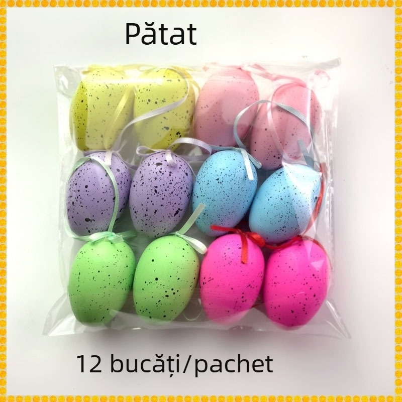 Ouă de Paște din plastic pentru decor, ouă de agățat cu model punctat, serie colorată de ouă