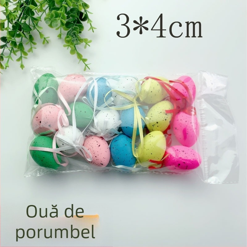 Ouă de Paște din plastic pentru decor, ouă de agățat cu model punctat, serie colorată de ouă