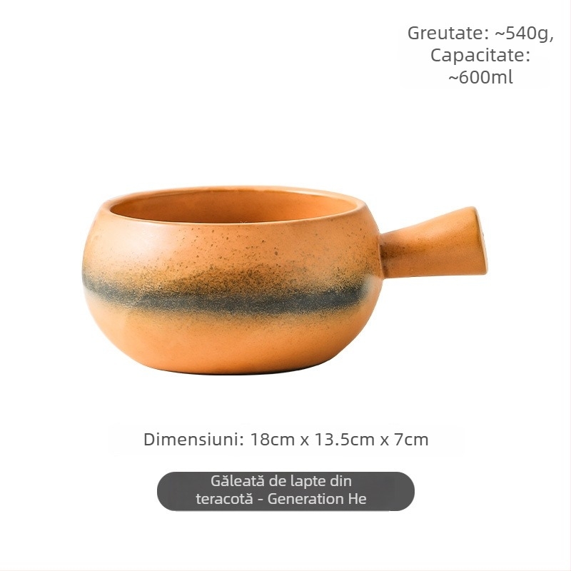 Bol japonez din ceramică, stil retro, capacitate mare, cu mâner, pentru mic dejun, ovăz, orez și salată