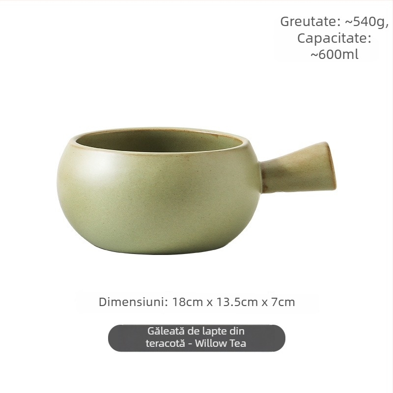 Bol japonez din ceramică, stil retro, capacitate mare, cu mâner, pentru mic dejun, ovăz, orez și salată