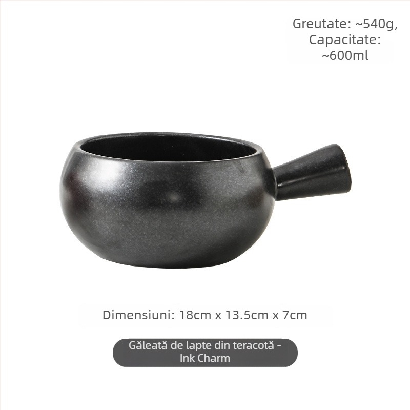 Bol japonez din ceramică, stil retro, capacitate mare, cu mâner, pentru mic dejun, ovăz, orez și salată
