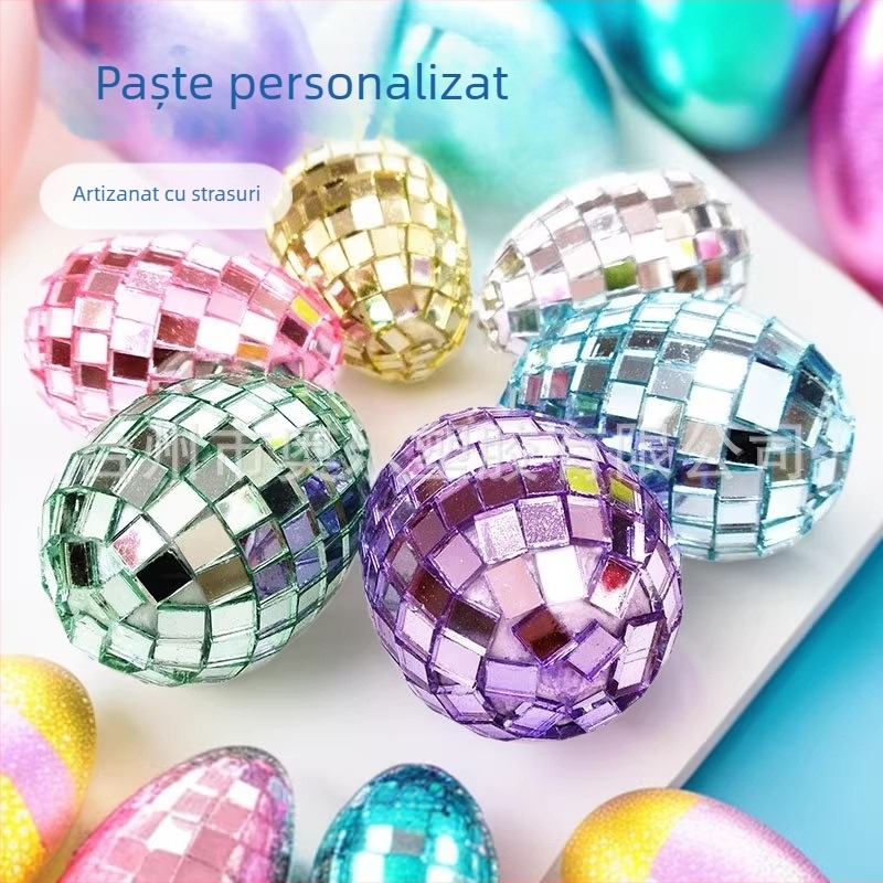 Ou de Paște din plastic, împodobit cu diamante, dimensiuni 4 cm și 6 cm