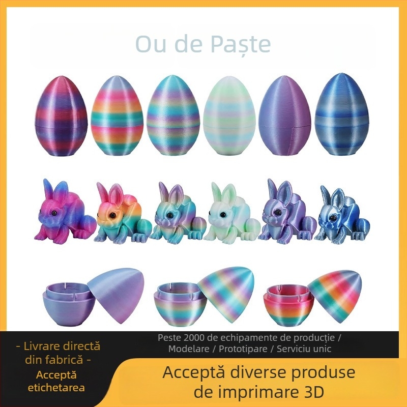 Ouă de Paște imprimate 3D cu iepuraș decorativ, logo personalizabil, set de Ouă de Paște