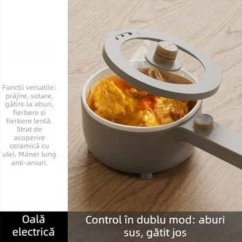 Oală electrică multifuncțională pentru casă sau cămin, compactă, cu vas ceramic emailat, funcții de gătit wok și abur