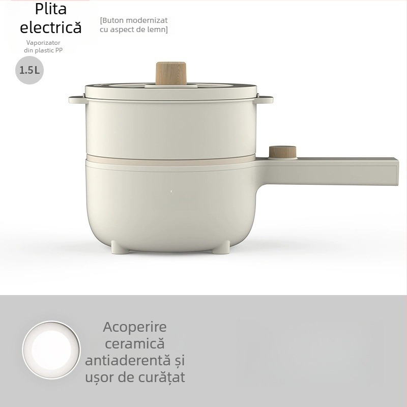 Oală electrică multifuncțională pentru casă sau cămin, compactă, cu vas ceramic emailat, funcții de gătit wok și abur