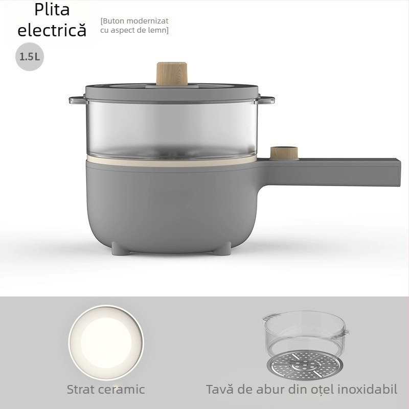 Oală electrică multifuncțională pentru casă sau cămin, compactă, cu vas ceramic emailat, funcții de gătit wok și abur