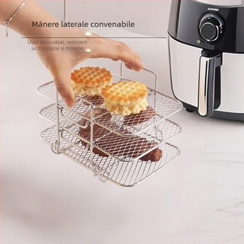 Suport pentru frigărui pentru air fryer, din oțel inoxidabil 304, dublu nivel, rotund, raft multifuncțional pentru grătar, gătit și răcire