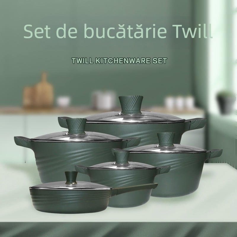 Set de vase Maifan Stone, turnate prin die-cast, 10 piese, oale pentru supă și tigăni, antiaderente, pentru uz casnic