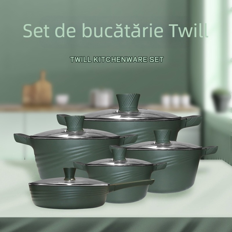 Set de vase Maifan Stone, turnate prin die-cast, 10 piese, oale pentru supă și tigăni, antiaderente, pentru uz casnic