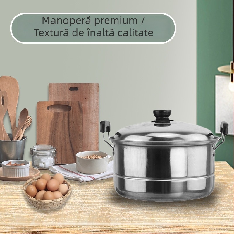 Oțel inoxidabil, stil american, oale de supă înalte, set de 5 piese cu capace, culoare argintiu, multifuncțional