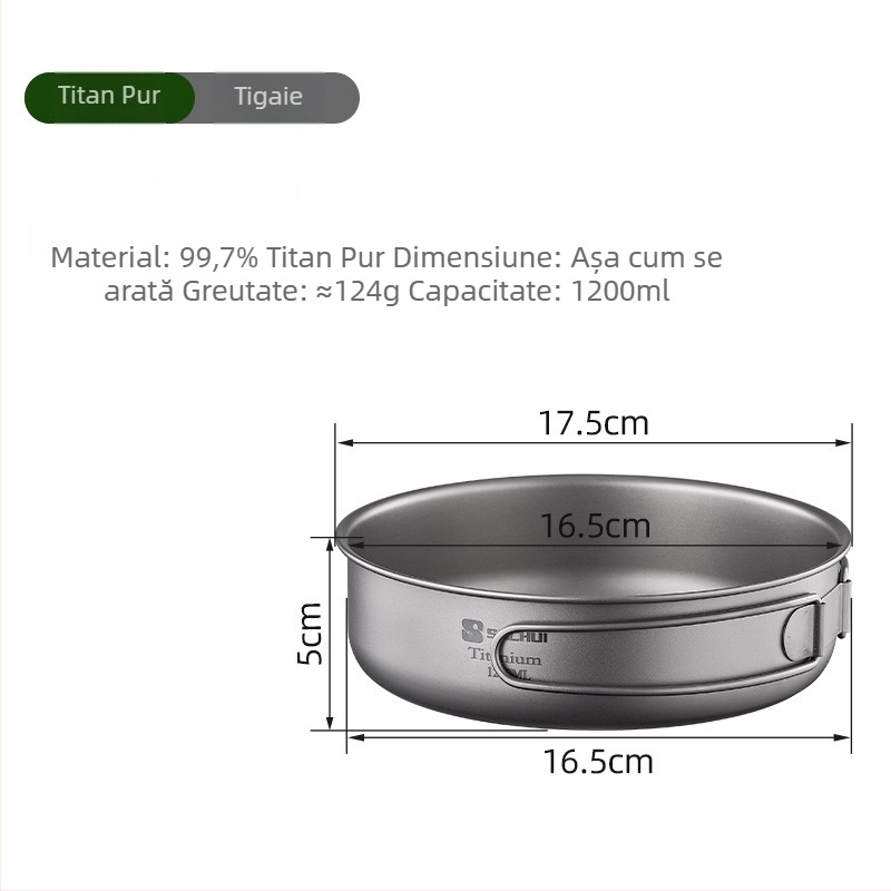 Set de vase din titan pur pentru camping — tigaie, oală de aburi și oală de supă, pliabil