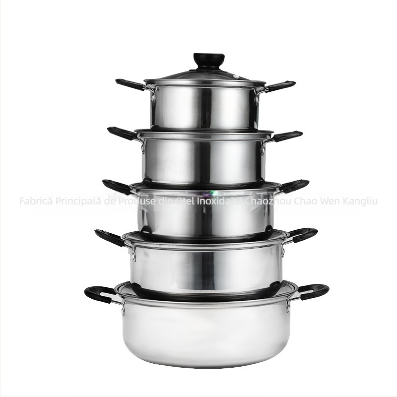 Set de oale din oțel inoxidabil pentru supă, stil american, cinci piese, 16–24 cm, cutie cadou personalizabilă.