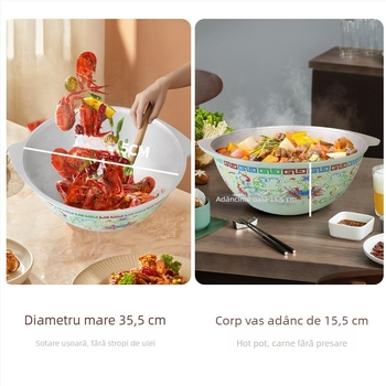 Oală mare de supă din aluminiu antiaderent, cu două mânere, capac integrat, bază dublă, capacitate 5 L