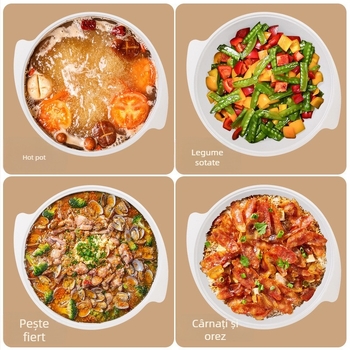 Oală mare de supă din aluminiu antiaderent, cu două mânere, capac integrat, bază dublă, capacitate 5 L
